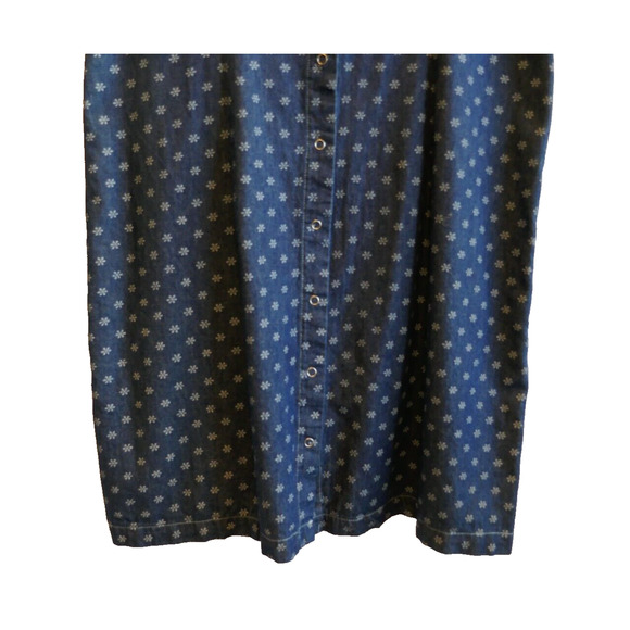 French Kuff Denim Collared Dress White Floral Pattern Detail Snap Closure XL - Picture 3 of 9